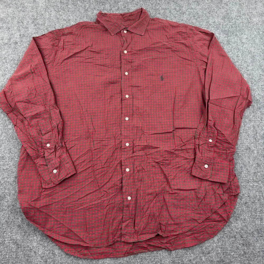 Polo Ralph Lauren‎ Button Down Shirt 2XB Red Plaid Long Sleeve Mens